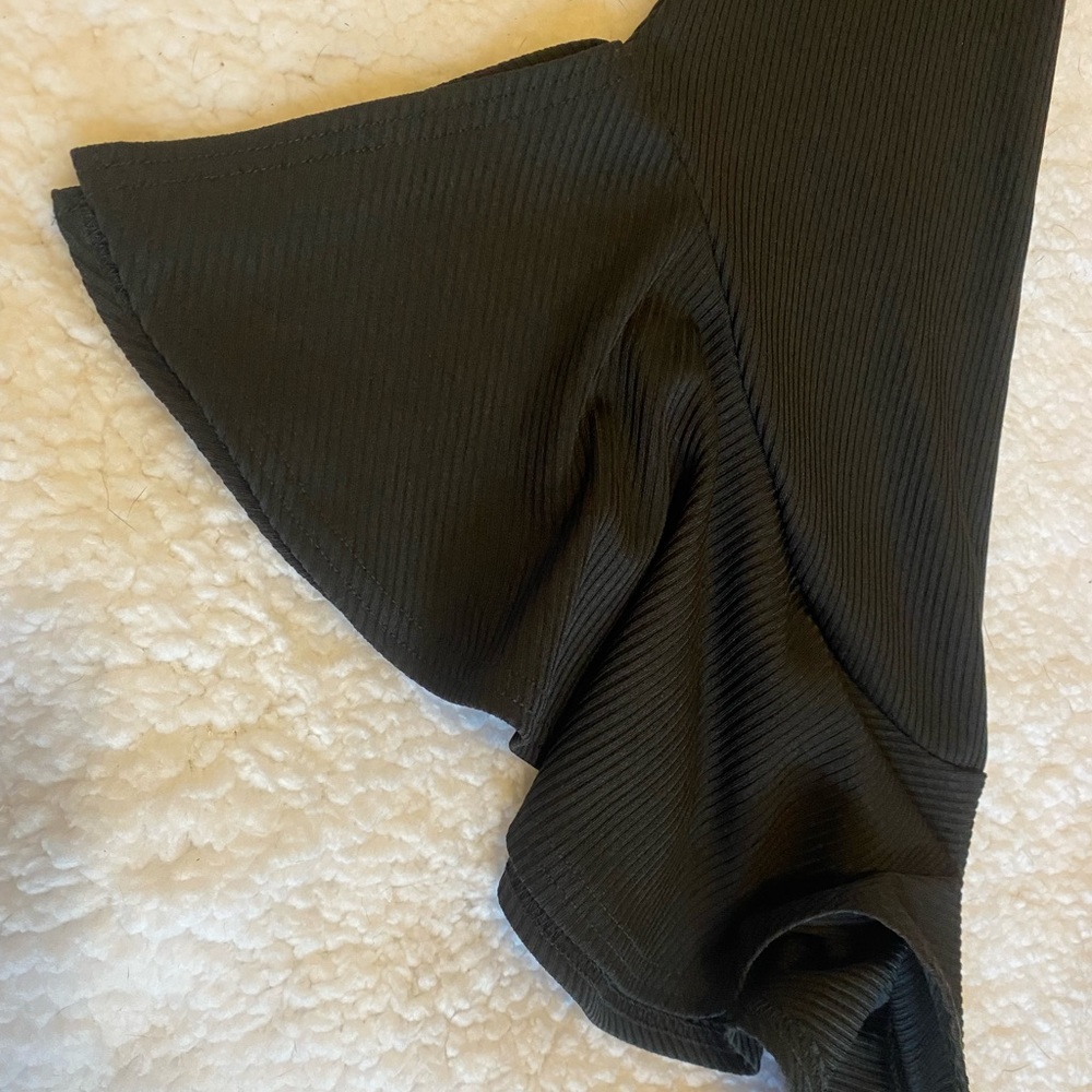 Womens Black TopShop Stretchy Ribbed Leggings Pants with Bell bottoms - Picture 5 of 7